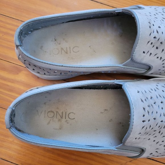Vionic SPLENDID‎ Midi Perf Gray Leather Loafers 7.5 Perforated Laser Cut - Picture 6 of 8